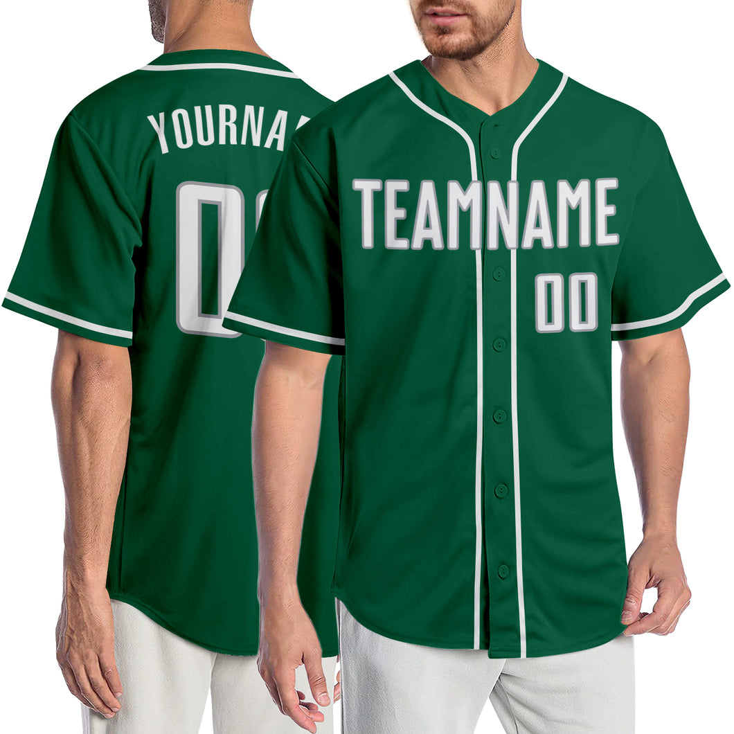 Custom Kelly Green White-Gray Authentic Baseball Jersey