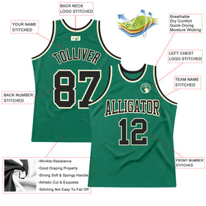 Custom Kelly Green Black-Cream Authentic Throwback Basketball Jersey