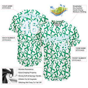 Custom Kelly Green White-Light Blue 3D Pattern Design Breast Cancer Authentic Baseball Jersey