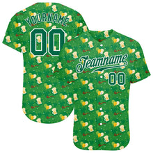 Load image into Gallery viewer, Custom Kelly Green Kelly Green-White 3D Pattern Design Authentic St. Patrick&#39;s Day Baseball Jersey
