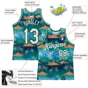 Custom Kelly Green White-Kelly Green 3D Pattern Design Palm Trees Authentic Basketball Jersey