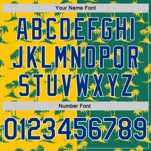 Custom Kelly Green Royal-Gold 3D Pattern Design Palm Trees Authentic Basketball Jersey
