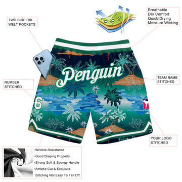 Custom Kelly Green White-Kelly Green 3D Pattern Design Palm Trees Authentic Basketball Shorts