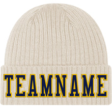 Load image into Gallery viewer, Custom City Cream Navy-Gold Stitched Cuffed Knit Hat
