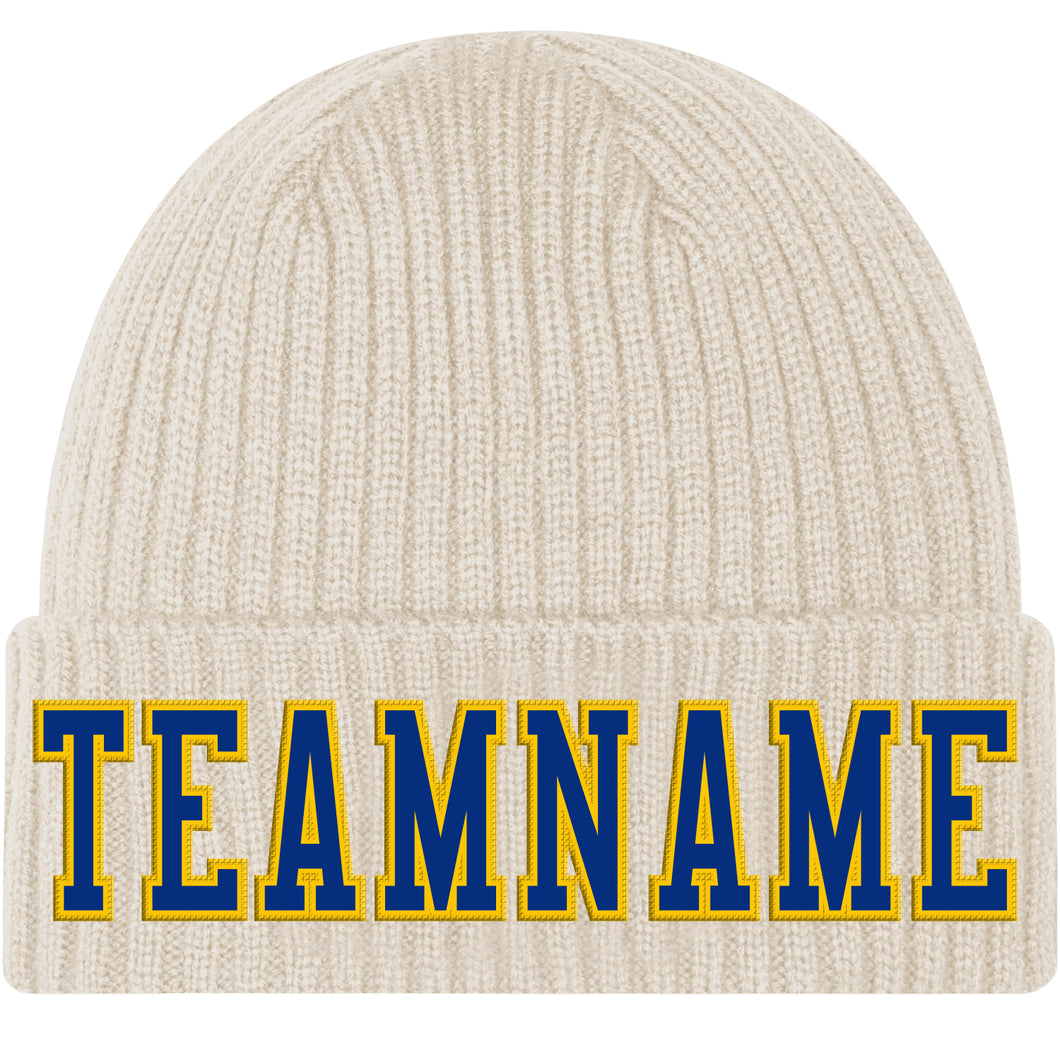 Custom City Cream Royal-Gold Stitched Cuffed Knit Hat