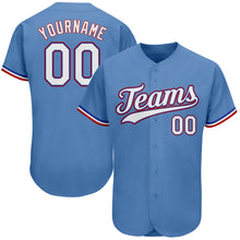 Load image into Gallery viewer, Custom Light Blue White-Red Authentic Baseball Jersey
