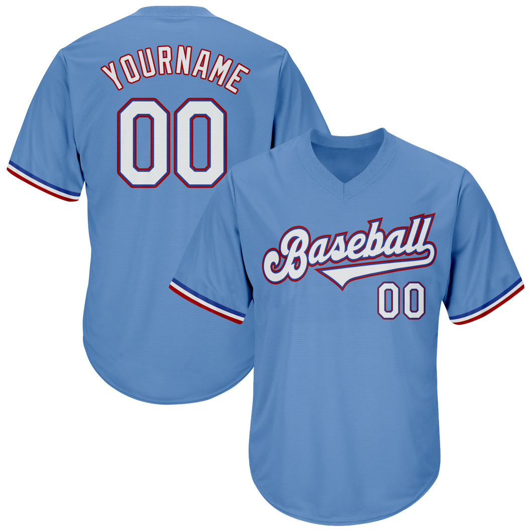 Custom Light Blue White-Red Authentic Throwback Rib-Knit Baseball Jersey Shirt