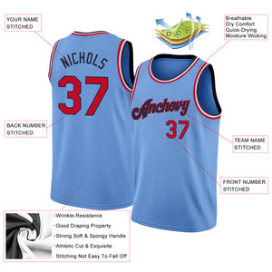 Custom Light Blue Red-Navy Round Neck Rib-Knit Basketball Jersey