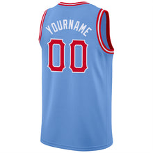 Load image into Gallery viewer, Custom Light Blue Red-White Round Neck Rib-Knit Basketball Jersey
