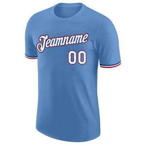 Custom Light Blue White-Red Performance T-Shirt