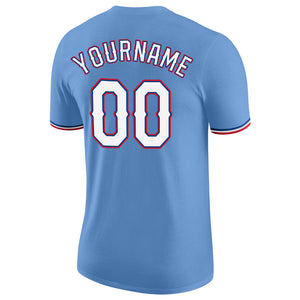 Custom Light Blue White-Red Performance T-Shirt