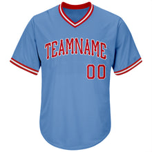 Load image into Gallery viewer, Custom Light Blue Red-White Authentic Throwback Rib-Knit Baseball Jersey Shirt
