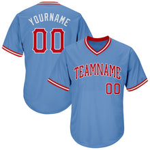 Load image into Gallery viewer, Custom Light Blue Red-White Authentic Throwback Rib-Knit Baseball Jersey Shirt
