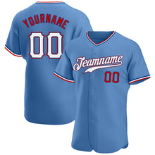 Load image into Gallery viewer, Custom Light Blue White-Red Authentic Baseball Jersey
