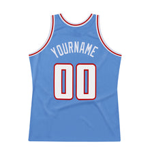 Load image into Gallery viewer, Custom Light Blue White-Red Authentic Throwback Basketball Jersey
