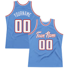 Load image into Gallery viewer, Custom Light Blue White-Red Authentic Throwback Basketball Jersey
