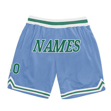 Load image into Gallery viewer, Custom Light Blue Kelly Green-White Authentic Throwback Basketball Shorts
