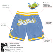Load image into Gallery viewer, Custom Light Blue White-Gold Authentic Throwback Basketball Shorts
