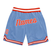 Load image into Gallery viewer, Custom Light Blue Orange-White Authentic Throwback Basketball Shorts
