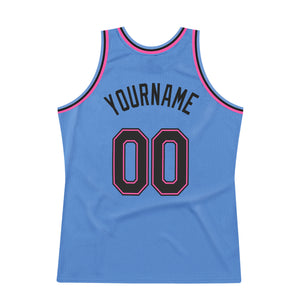 Custom Light Blue Black-Pink Authentic Throwback Basketball Jersey