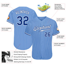 Load image into Gallery viewer, Custom Light Blue White Pinstripe Royal-White Authentic Baseball Jersey
