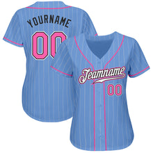 Load image into Gallery viewer, Custom Light Blue White Pinstripe Pink-Black Authentic Baseball Jersey
