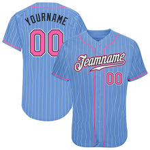 Load image into Gallery viewer, Custom Light Blue White Pinstripe Pink-Black Authentic Baseball Jersey
