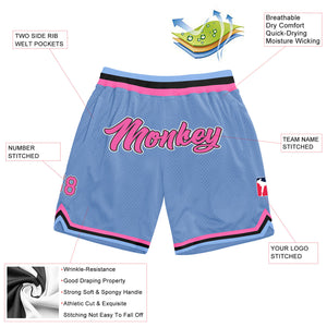 Custom Light Blue Pink-Black Authentic Throwback Basketball Shorts