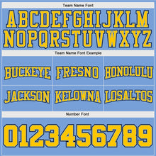 Load image into Gallery viewer, Custom Light Blue Gold-Black Authentic Throwback Basketball Shorts
