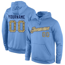 Load image into Gallery viewer, Custom Stitched Light Blue Camo-Navy Sports Pullover Sweatshirt Hoodie
