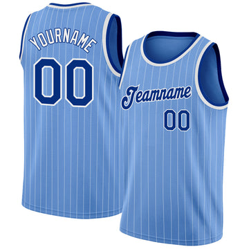 Custom Light Blue White Pinstripe Royal-White Authentic Throwback Basketball Jersey