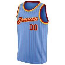 Load image into Gallery viewer, Custom Light Blue Red Pinstripe Red-Gold Authentic Basketball Jersey
