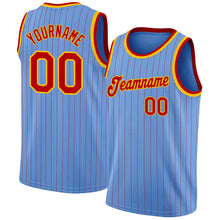 Load image into Gallery viewer, Custom Light Blue Red Pinstripe Red-Gold Authentic Basketball Jersey
