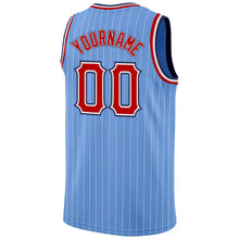 Load image into Gallery viewer, Custom Light Blue White Pinstripe Red-Navy Authentic Basketball Jersey
