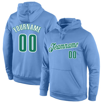 Custom Stitched Light Blue Kelly Green-White Sports Pullover Sweatshirt Hoodie