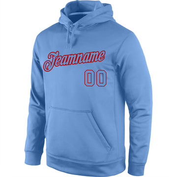 Custom Stitched Light Blue Light Blue-Red Sports Pullover Sweatshirt Hoodie