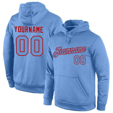 Custom Stitched Light Blue Light Blue-Red Sports Pullover Sweatshirt Hoodie