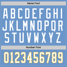 Load image into Gallery viewer, Custom Light Blue White-Gold Hockey Jersey
