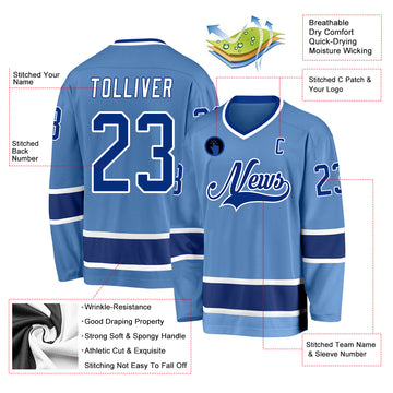 Custom Light Blue Royal-White Hockey Jersey