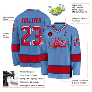 Custom Light Blue Red-Navy Hockey Jersey