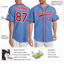 Load image into Gallery viewer, Custom Light Blue Red-White Authentic Baseball Jersey

