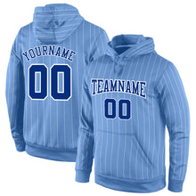 Load image into Gallery viewer, Custom Stitched Light Blue White Pinstripe Royal-White Sports Pullover Sweatshirt Hoodie

