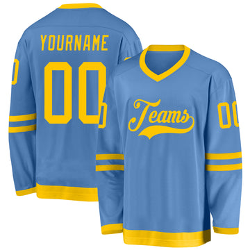 Custom Light Blue Gold Hockey Jersey