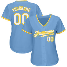 Load image into Gallery viewer, Custom Light Blue White-Gold Authentic Baseball Jersey
