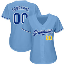 Load image into Gallery viewer, Custom Light Blue Royal-Gold Authentic Baseball Jersey
