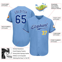 Load image into Gallery viewer, Custom Light Blue Royal-Gold Authentic Baseball Jersey
