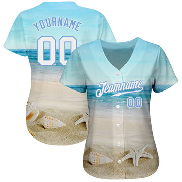 Custom Light Blue White-Light Blue 3D Pattern Design Beach Authentic Baseball Jersey