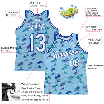 Custom Light Blue White-Royal 3D Pattern Design Palm Trees Authentic Basketball Jersey