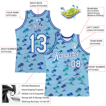 Custom Light Blue White-Royal 3D Pattern Hawaii Palm Trees Authentic Basketball Jersey