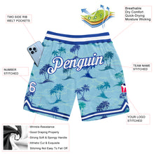 Load image into Gallery viewer, Custom Light Blue White-Royal 3D Pattern Design Palm Trees Authentic Basketball Shorts
